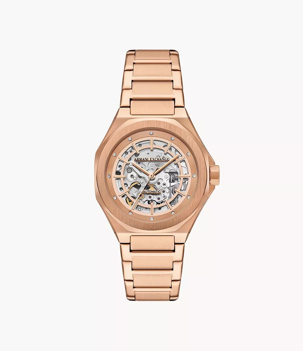 Armani Exchange Automatic Rose Gold-Tone Stainless Steel Women's Watch, AX4619