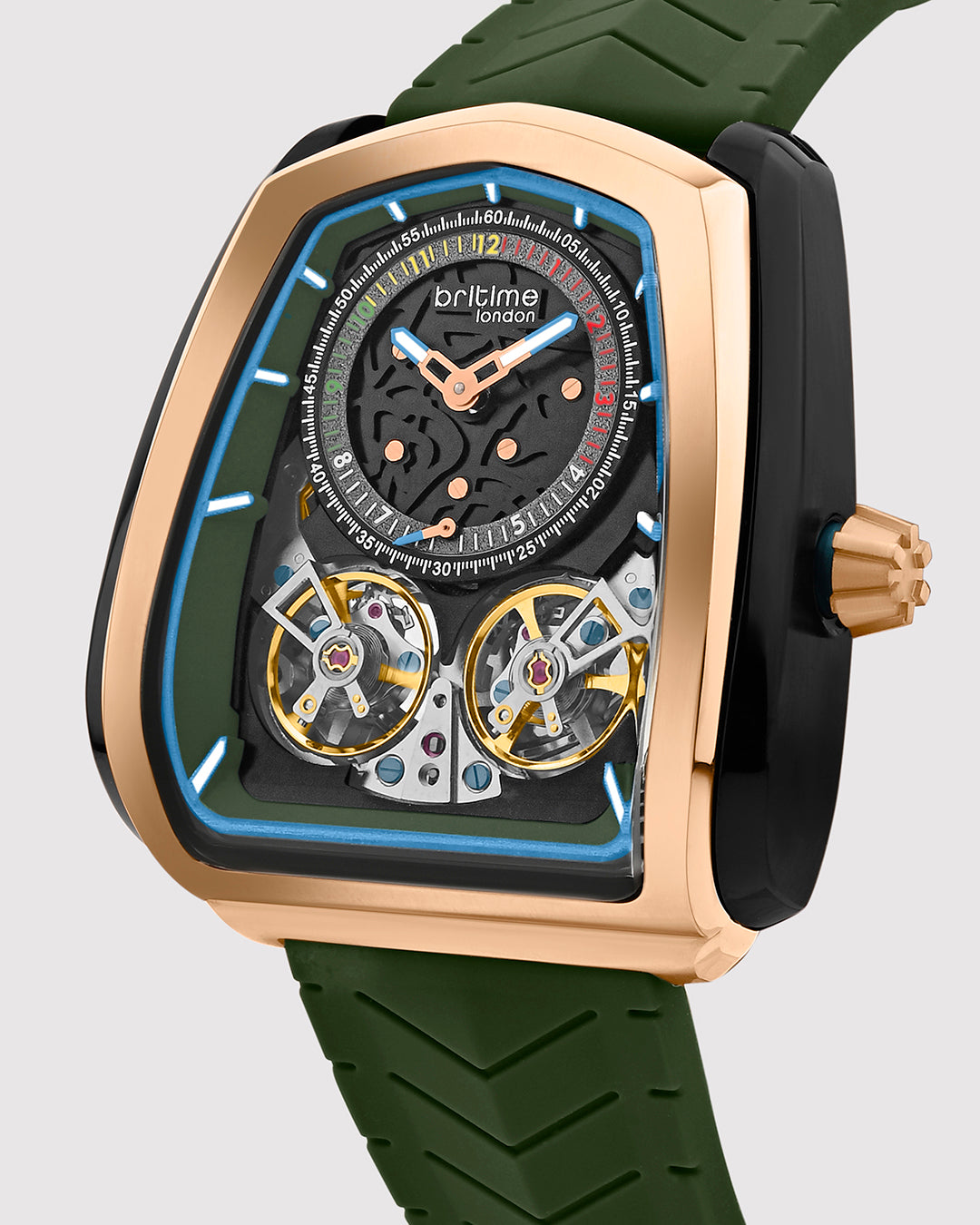Britime Britime London Aventus Automatic Men's Watch, Green With Rose Gold 101 ...