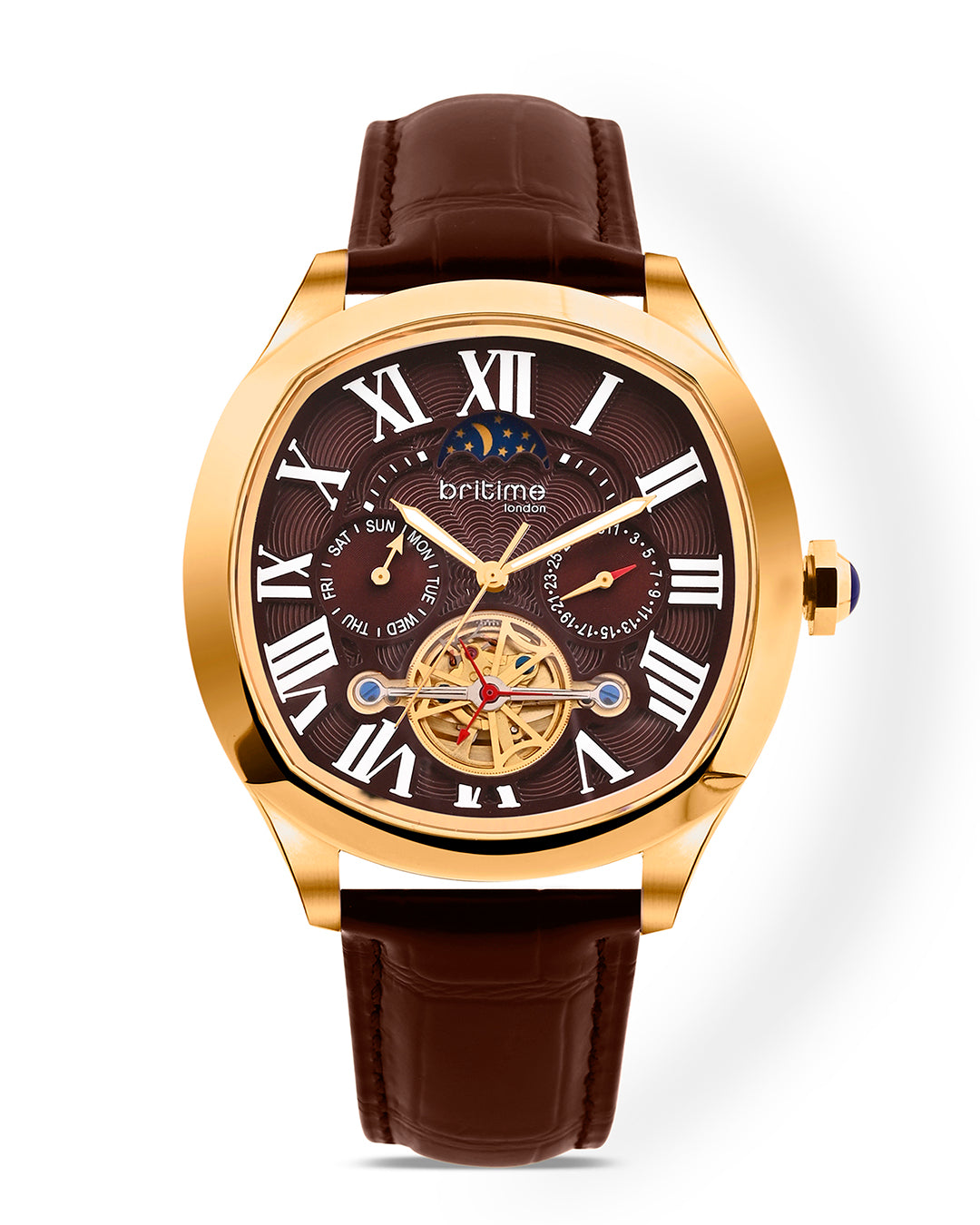 Britime London Romaire Automatic Men's Watch, Brown with Gold 641-L130608
