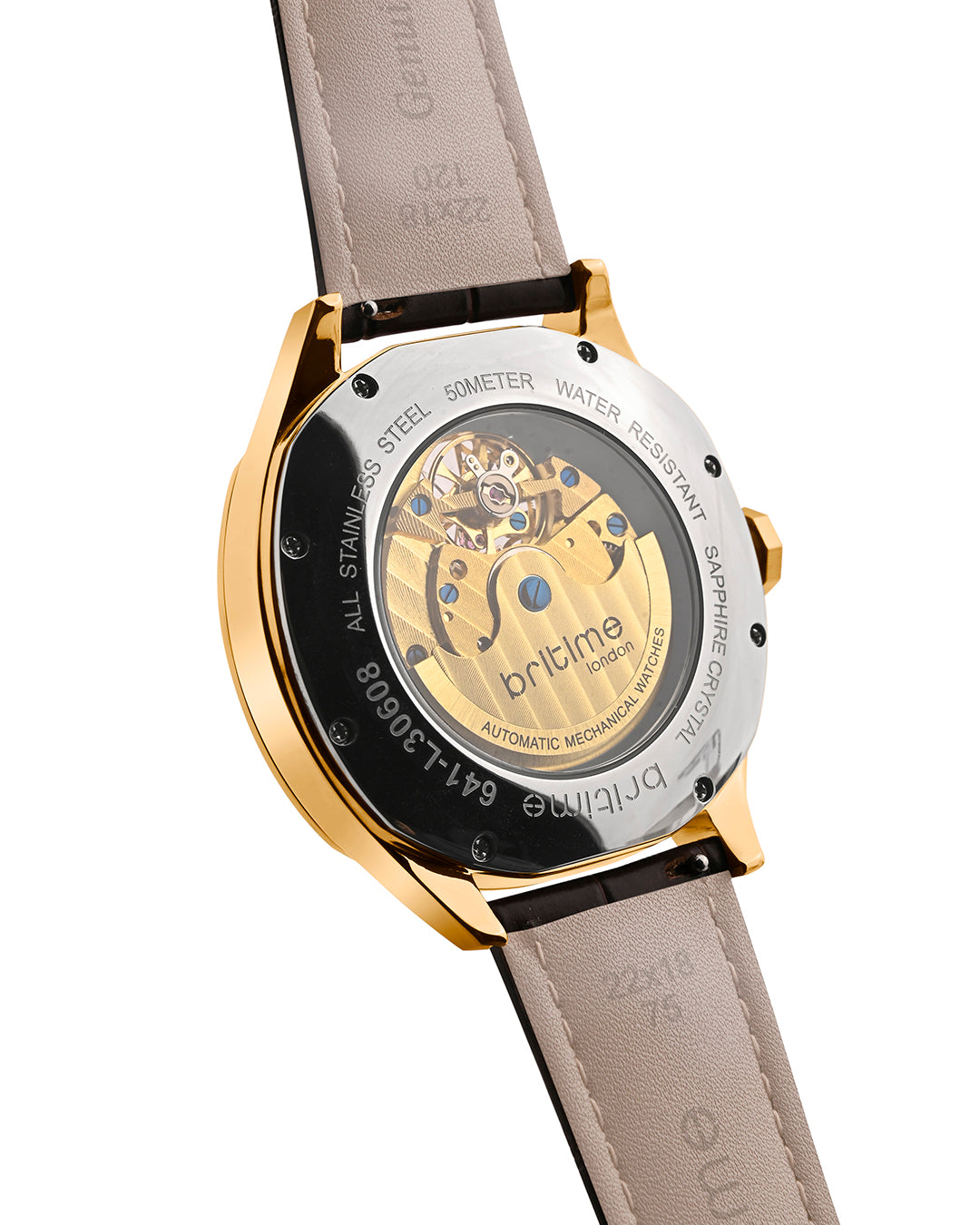 Britime Britime London Romaire Automatic Men's Watch, Brown with Gold 641-L130608