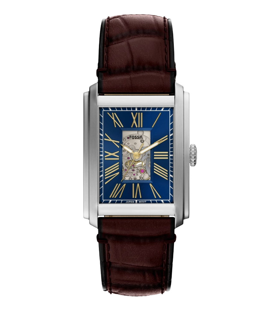 Me3253 Fossil Automatic Blue Dial Analog Leather Men's Watch, ME3273