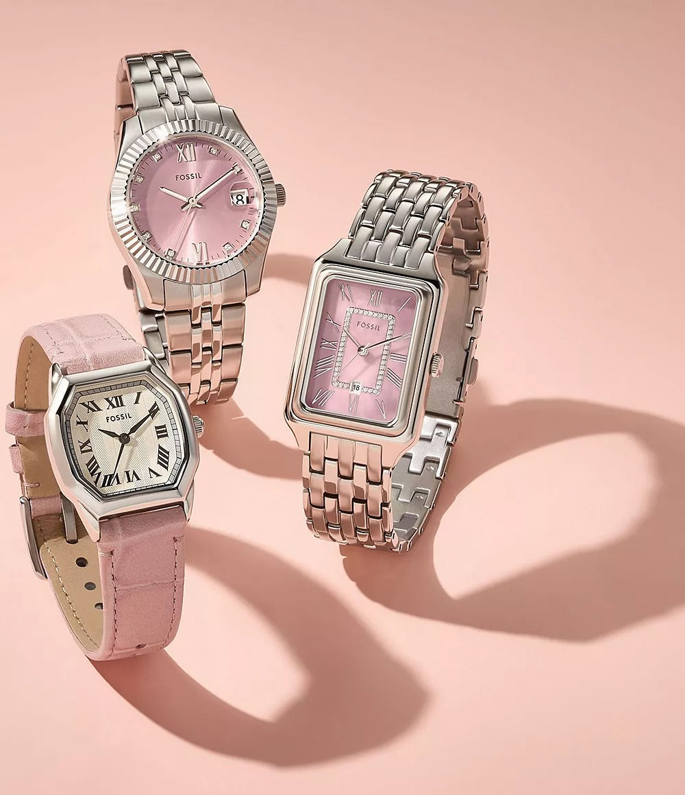 Fossil Harlow Three-Hand Light Pink Leather Women display picture 1