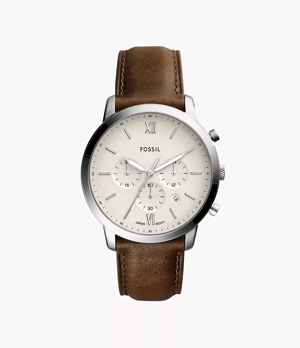 Fossil Analog Off-White Dial Brown Band Men's Stainless Steel Watch-FS5380