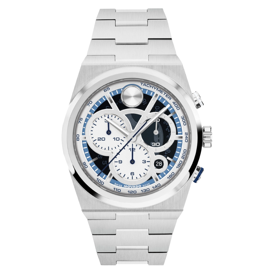 Movado BOLD Quest Chronograph Silver-Blue Dial Men's Watch, 3601304