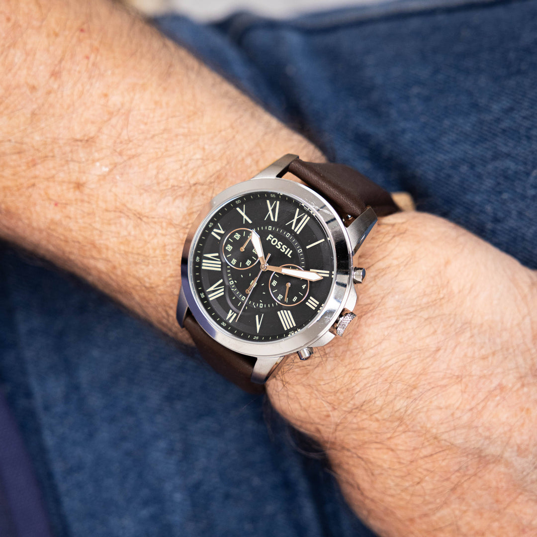Grant Chronograph Brown Leather Watch In Hand Fossil Grant Watches