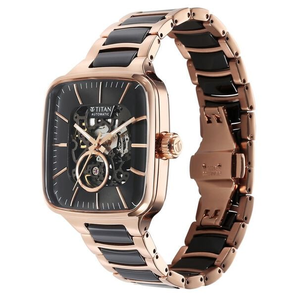 Titan Ceramic Fusion Automatic Square Black Dial Rose Gold Dual-Toned