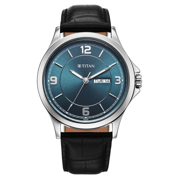 Titan Raga Neo Arabic Analog with Day Date Teal Blue Dial Black Leather ...